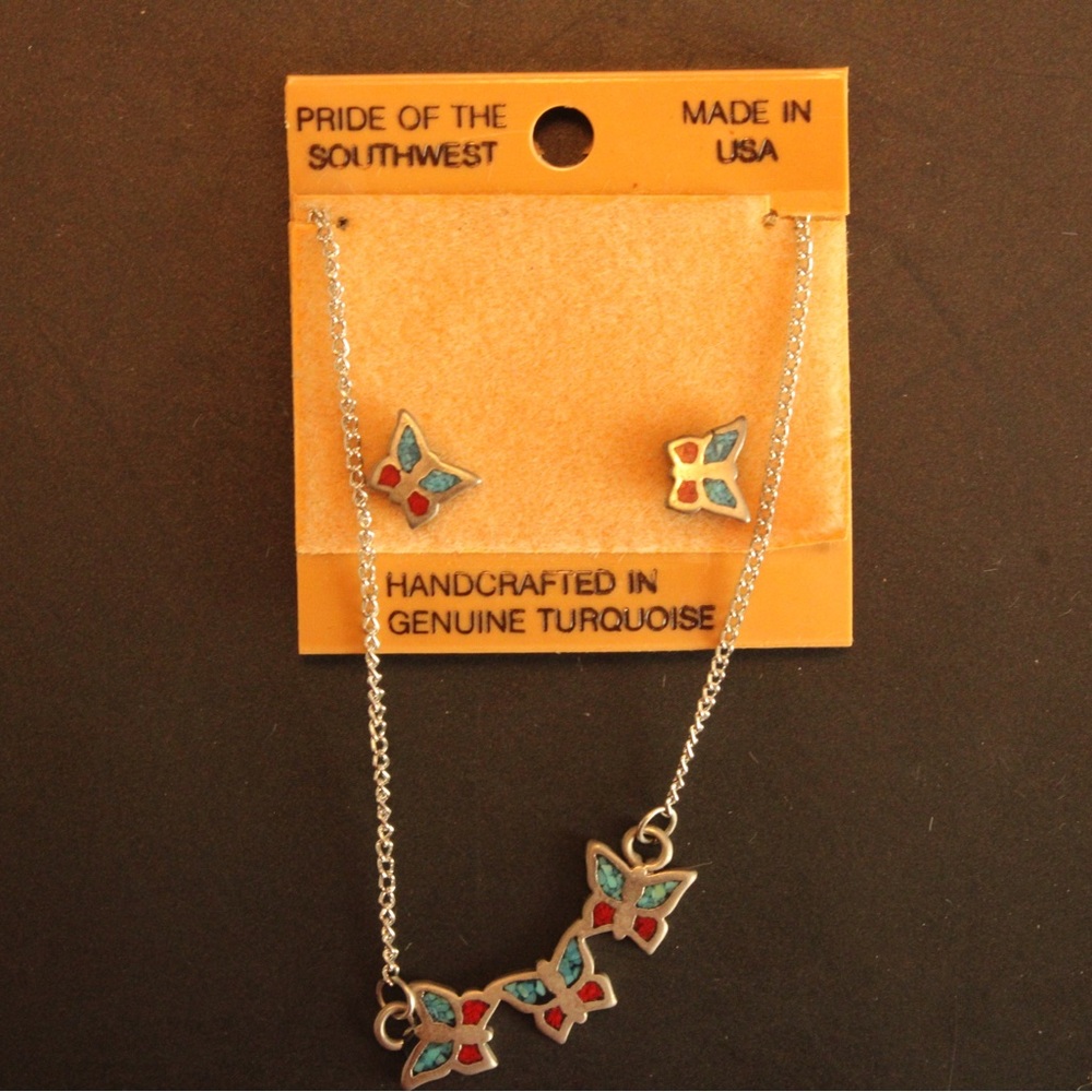 Turquoise Butterfly Necklace & Earrings Set